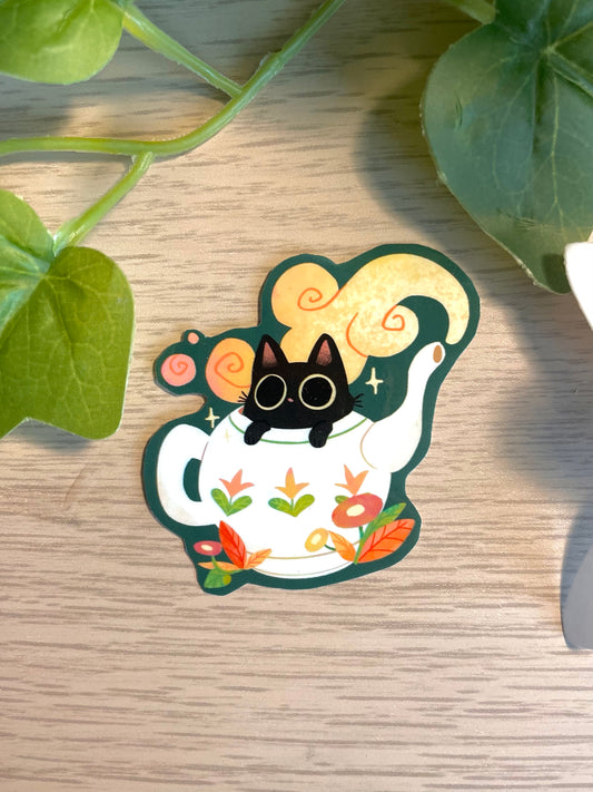 Autocollant chat dans une tasse