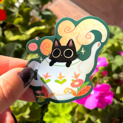 Autocollant chat dans une tasse
